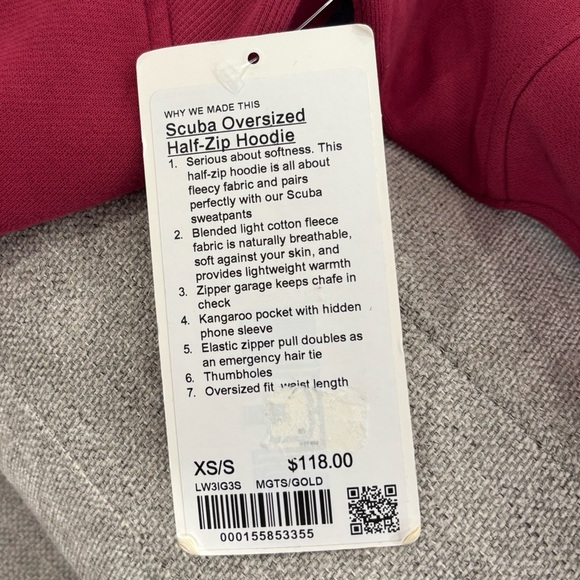 NWT Lululemon Scuba Oversized Half Zip Hoodie Size XS/S In Magenta Smoke/Gold - Picture 5 of 7